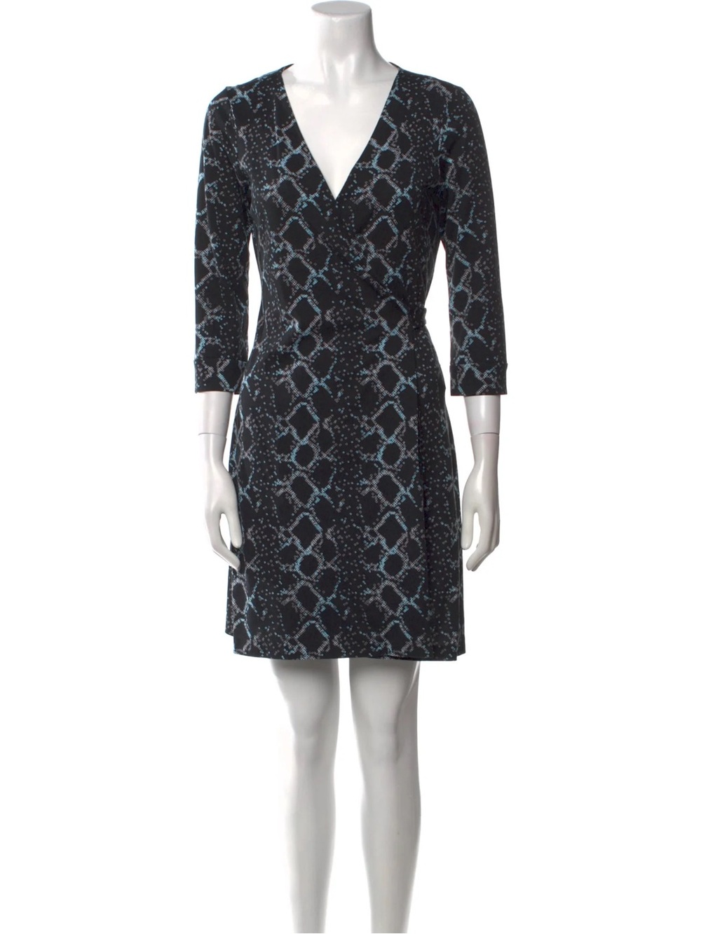 Diane Von Furstenberg Black Dress with Blue Snake-Print